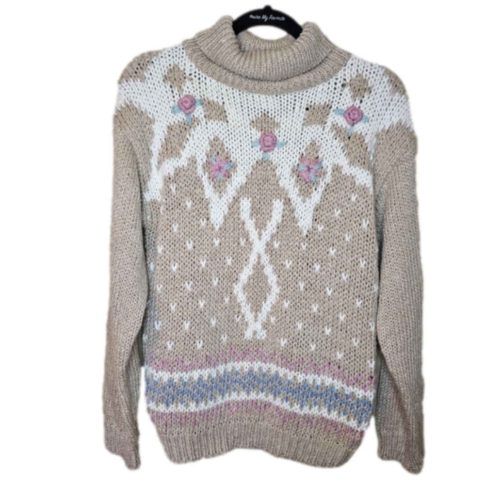 Vintage Rosette open knit sweater from the 80's Size Medium